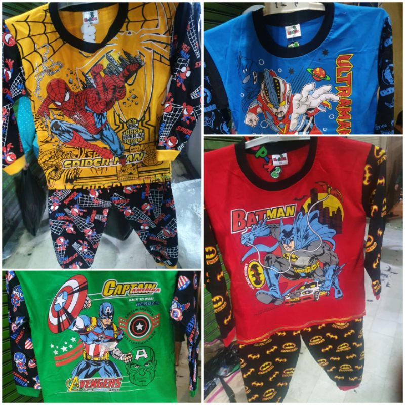 SETELAN PANJANG SUPERHERO MARVEL SPIDERMAN BATMAN CAPTAIN AMERICA ULTRA MAN