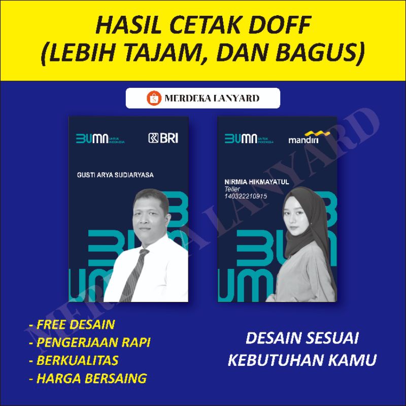 cetak id card e money emoney BUMN Terbaru custom name tag idcard doff mandiri pnm bni bri pos pegadaian kai kimia farma brizzi bni tapcash bca flazz emoney