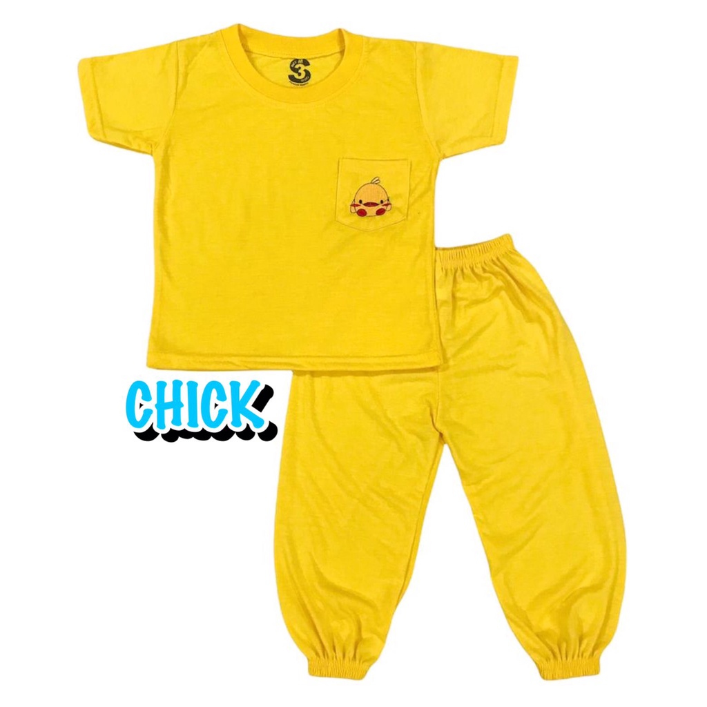 (1 KG MUAT 7 STEL) BAJU SETELAN CP JOGER FASHION OBLONG ANAK LAKI-LAKI/COWOK BAHAN KAOS KATUN KANTONG BORDIR CHICK/AYAM