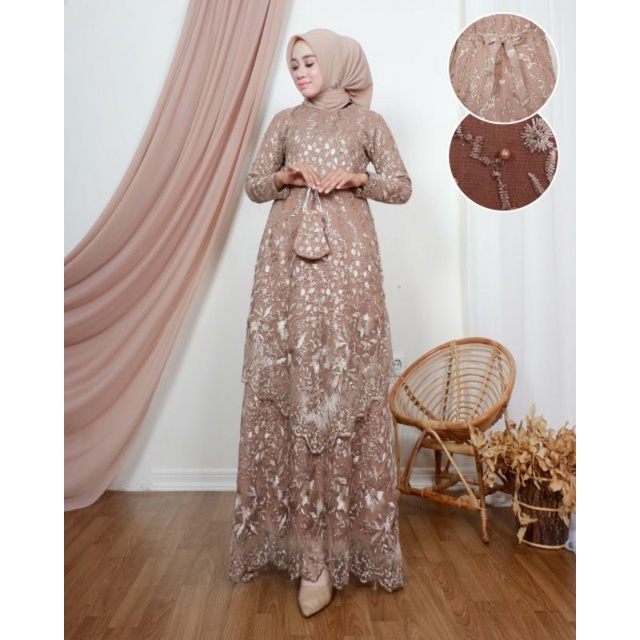 KEBAYA PESTA》KEBAYA BORDIR》GAMIS KONDANGAN》GAMIS TULLE ORIGINAL》GAMIS TINGKAT RUNCING CLAUDIA BY NOV