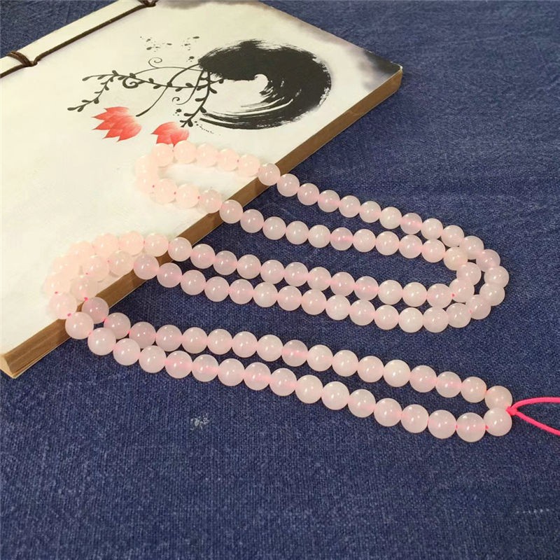 Tasbih Japamala 108 Handmade Batu Rose Quartz Merah Muda