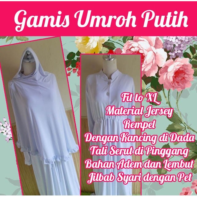 BEST SELLER Set Gamis Umroh PLUS Jilbab Syari Polos Putih