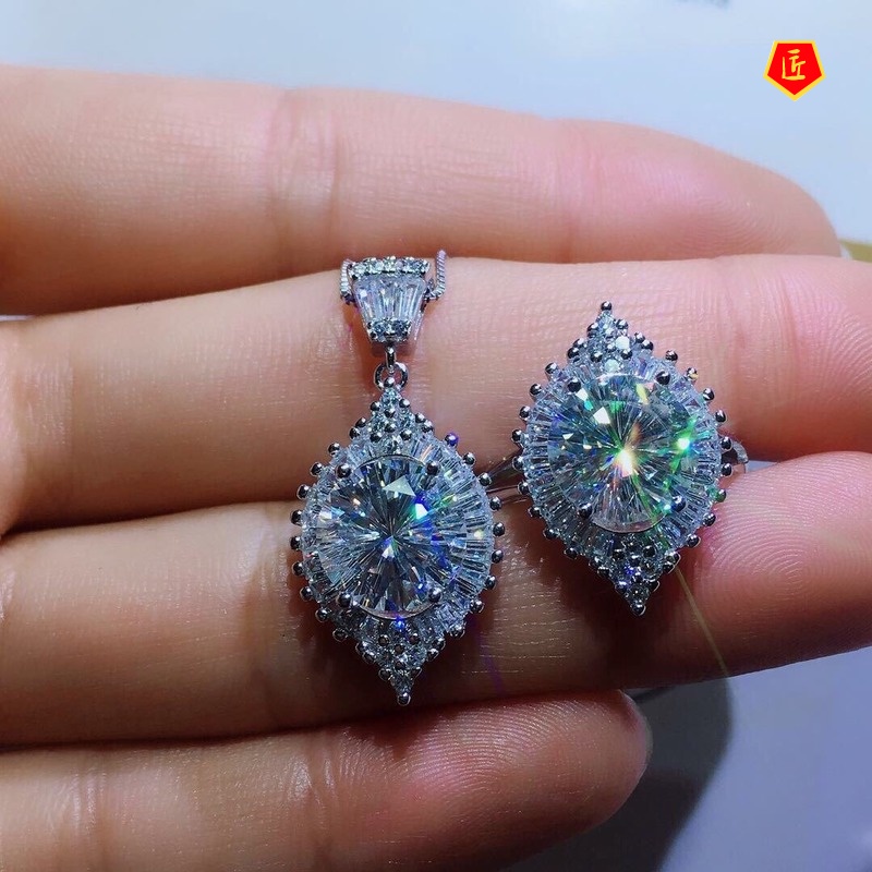 [Ready Stock]3 Karat Moissanite Rings Pendant Set Affordable Luxury Fashion