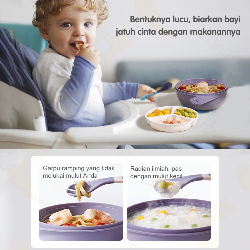 Ivorybaby Mangkok Double Layer Bowl silicone suction bowl bayi anti tumpah Tempat makan bayi anak set