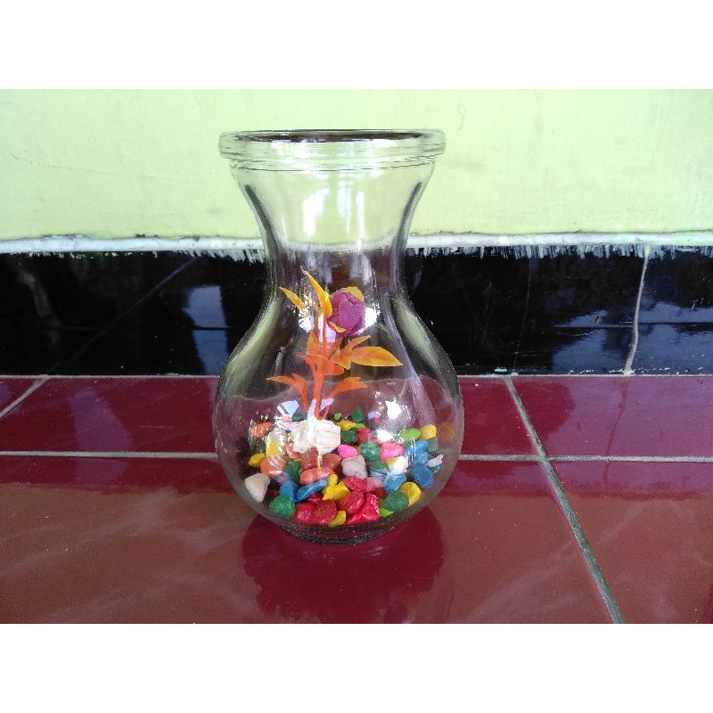 Paket Aquarium Mini dan tatakan kayu | Aquarium mini ikan cupang | Vas bunga Vas cupang DMJ 17