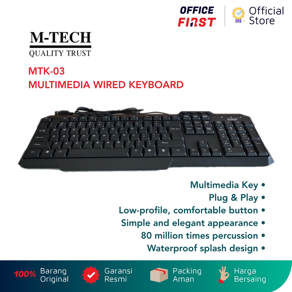 M-Tech MTK 03 Multimedia Wired Keyboard Kabel USB MTech Full Size MTK03