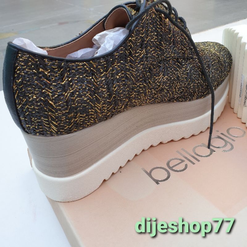 Sepatu Bellagio Wedges Bellagio Hitam Emas / Sepatu Wedges Bellagio ( ORIGINAL BARU )
