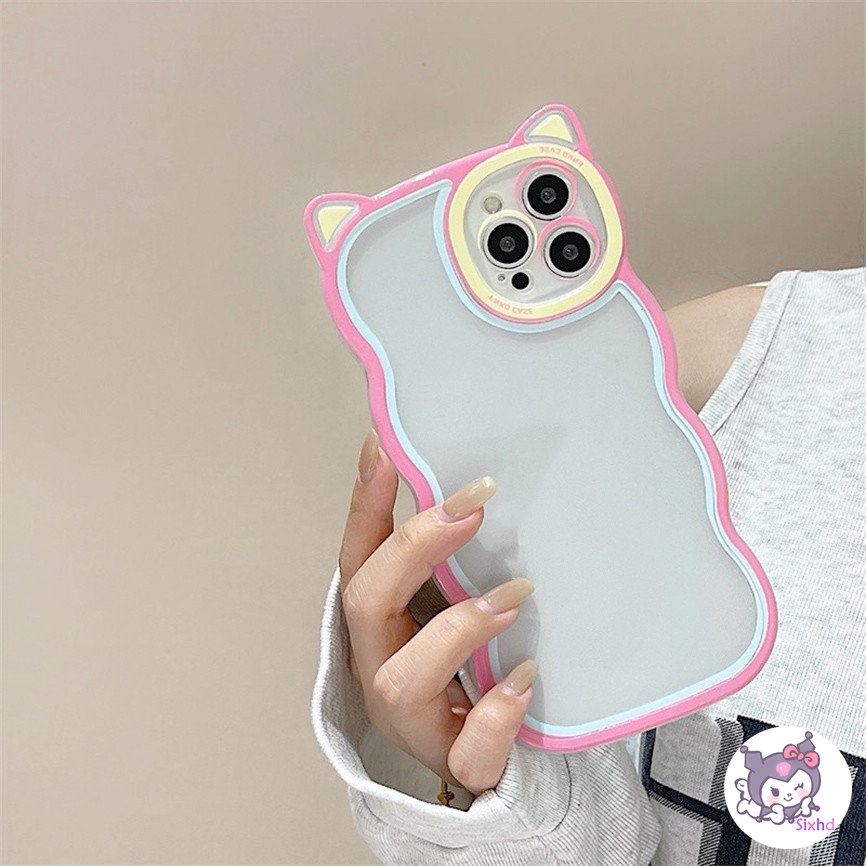 Compatible For iPhone 14 13 12 11 Pro Max SE2020 X XR Xs Max 7 8 6 6s Plus Case Cute Candy Color Cat Ears Wavy Edge Phone Case Soft Protection Cover