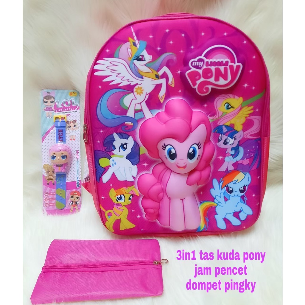 Tas Anak Perempuan Pony 3D 3 In 1 Ransel Sekolah Untuk Anak Paud TK SD