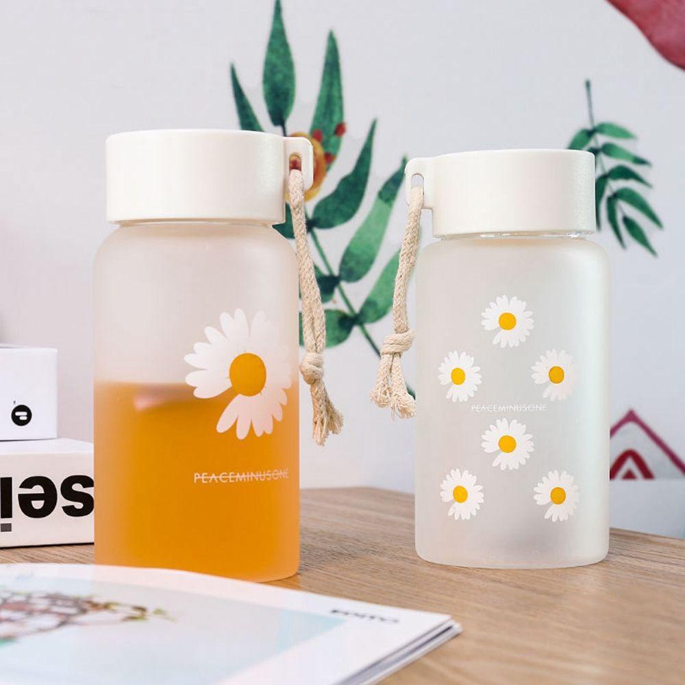 1 Pc Botol Air Teh Portabel Bahan Plastik Anti Bocor Motif Bunga Aster Kecil Dengan Tali Untuk Travel