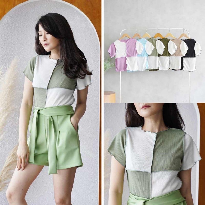 BIG SALE!!! SEAM FRONT CROP COMBINE TOP / PUTRINE BLOCK CROP