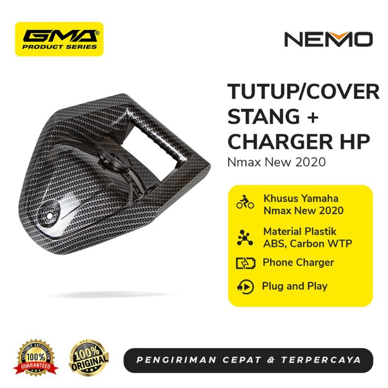 Cover stang Plus charger usb/pegangan holder HP Karbon Nmax new nemo