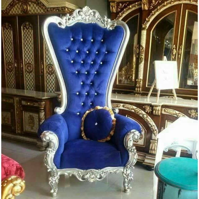 kursi sofa syahrini blue bludru, mebel furniture jepara