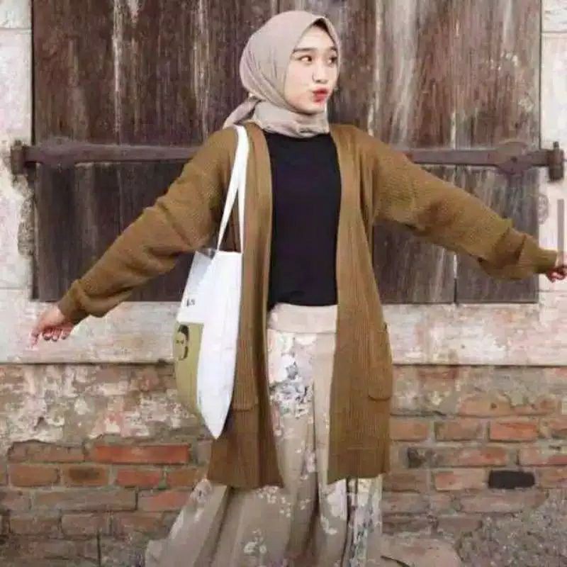 Cardigan Wanita Rajut Halus Long Cardigan BELLE OVERSIZE