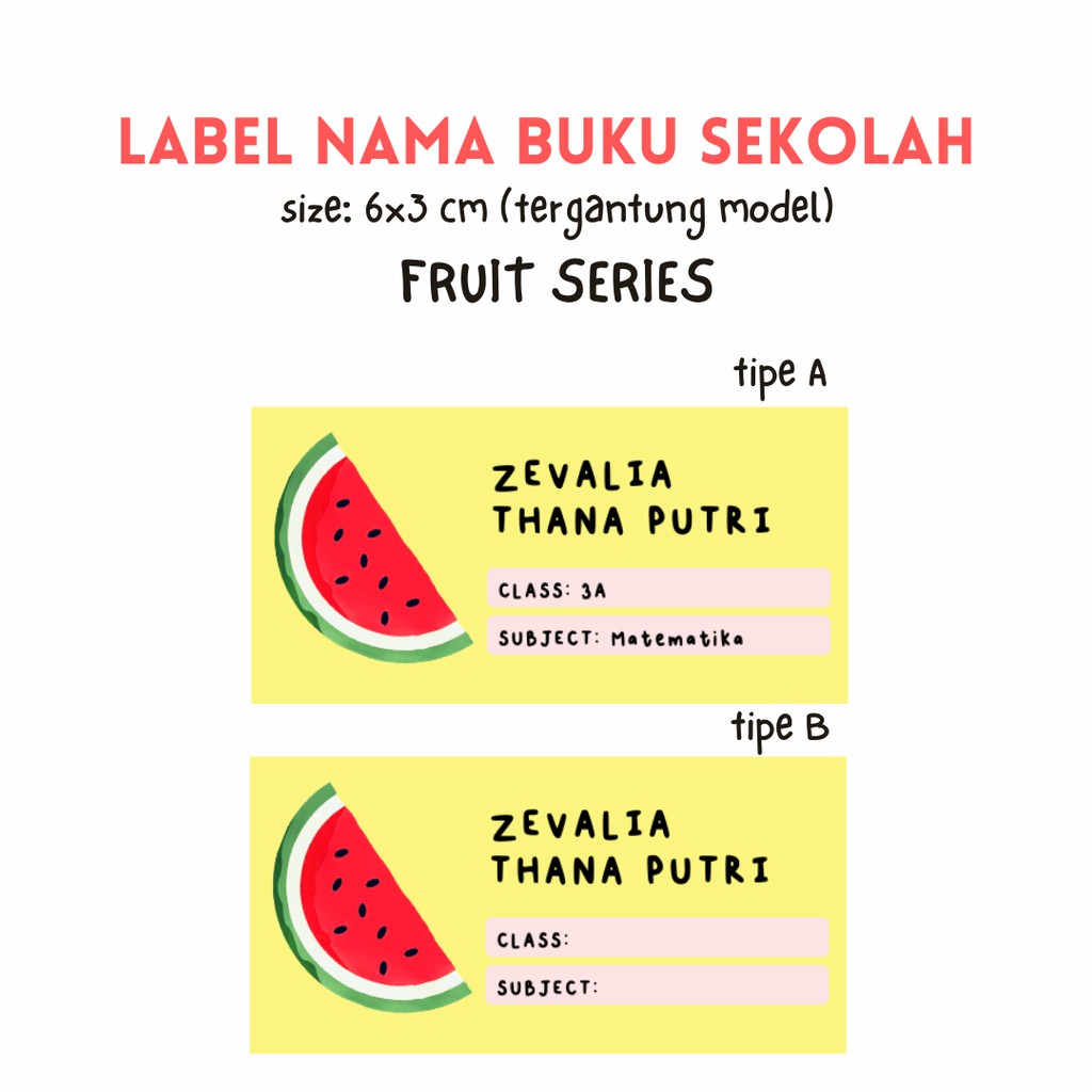 

LABEL NAMA BUKU SEKOLAH - FRUIT SERIES [BISA CUSTOM YANG LAIN]