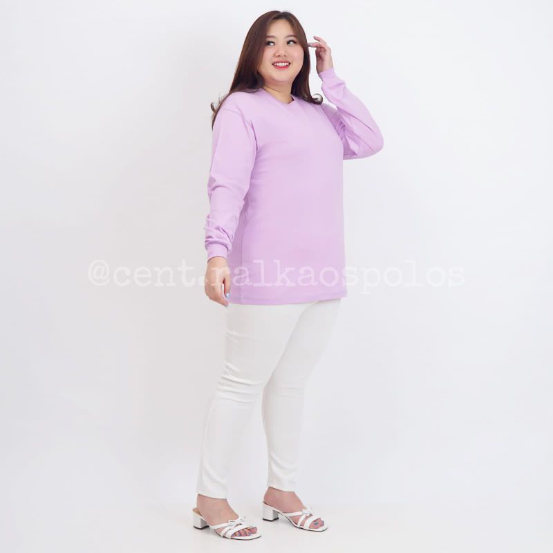 Kaos polos lengan panjang ungu Wanita JUMBO XXL - XXXL kaos distro combed 30s
