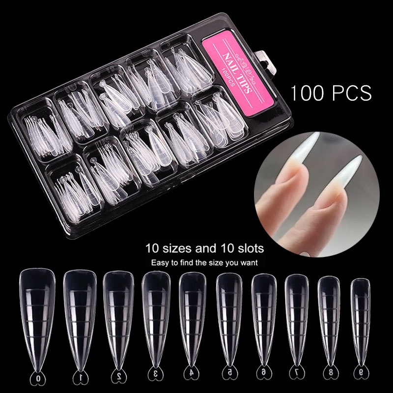 100pcs Kuku Palsu Akrilik Full Coverage Warna Bening Untuk Dekorasi Nail Art