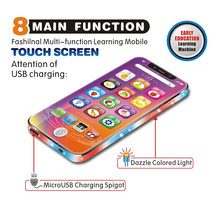 Mainan Simulasi Handphone Bahasa Inggris Dengan Lampu + Musik + Usb Rechargeable Untuk Edukasi Dini Anak