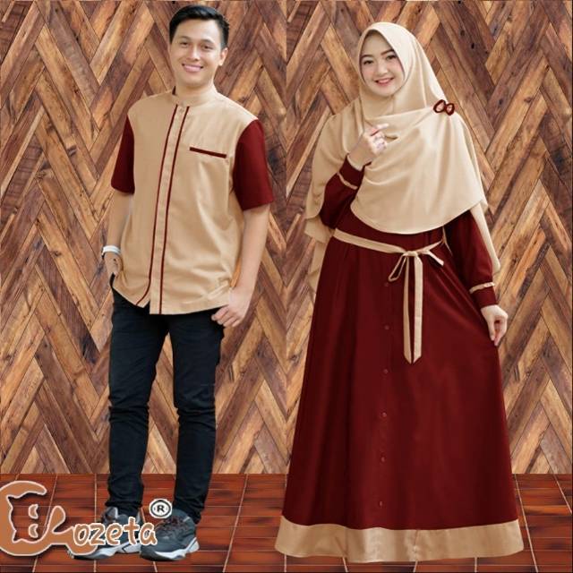 PCS CP DZAKI PAKAIAN COUPLE PASANGAN KEMEJA COWO DAN GAMIS SYARI MOSCREPE PMS