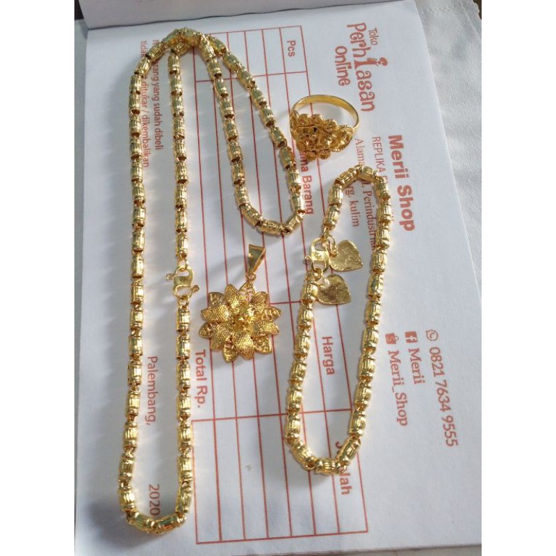 SET PERHIASAN BAMBU GUCI SETARA 2 suku lapis emas 24k