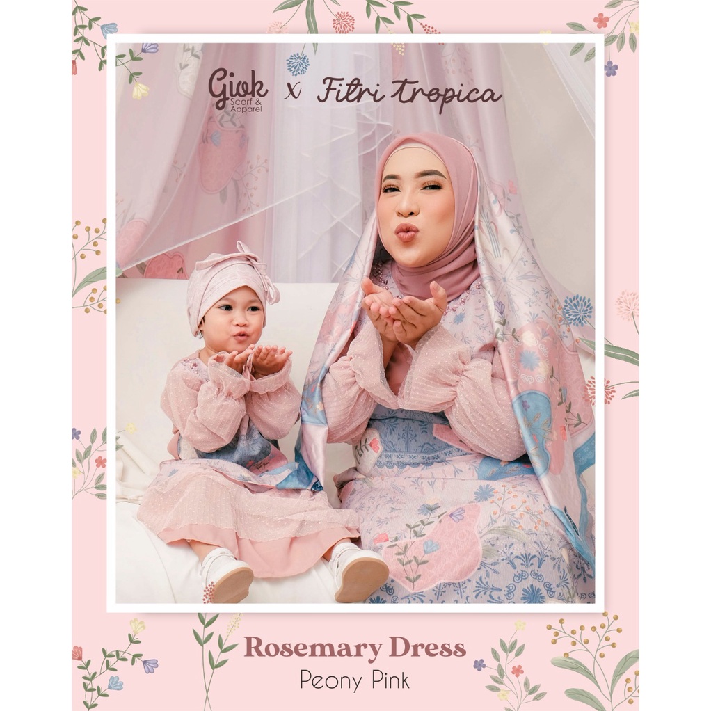 Rosemary X Fitrop - Dress & Scarf Peony Pink dewasa & anak by Giok Scarf & Apparel