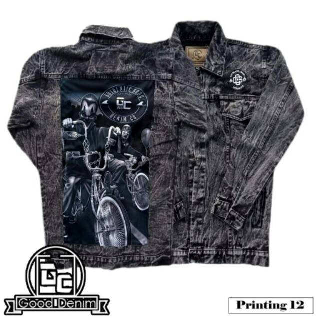 Jaket Jeans Printing Sandwash Black