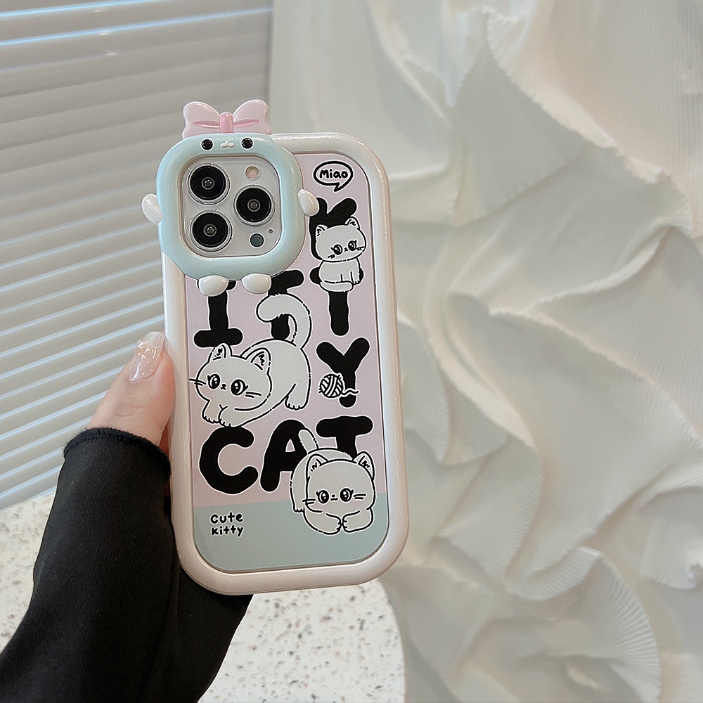 Case Transparan 2 IN 1 Motif Kartun Hewan Kucing Monster 3D Cover Iphone 11 12 13 14 PLUS PRO MAX