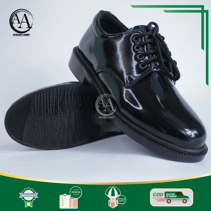 Sepatu PDH Pendek TNI Satpam Security Sepatu Dinas Kerja Polri TNI AD Hitam Glossy Guru Perkantoran PNS Pria - DT01