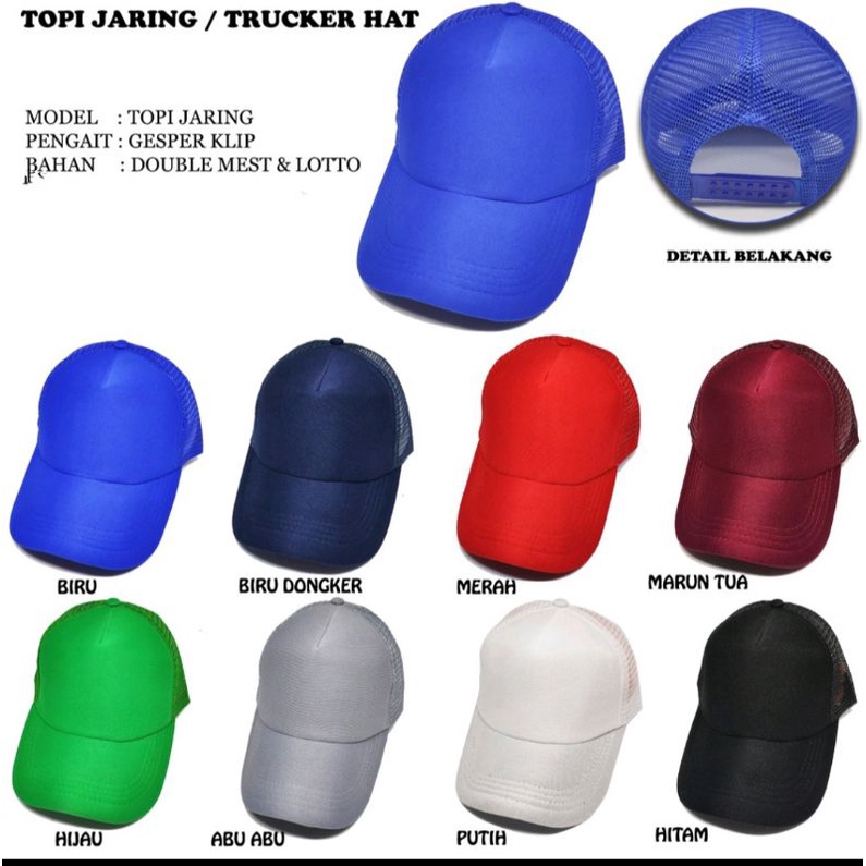 Topi Jaring Trucker / Topi Jaring Polos / Topi Trucker / Topi Jala / Trucker Hat / Topi Jaring Polos
