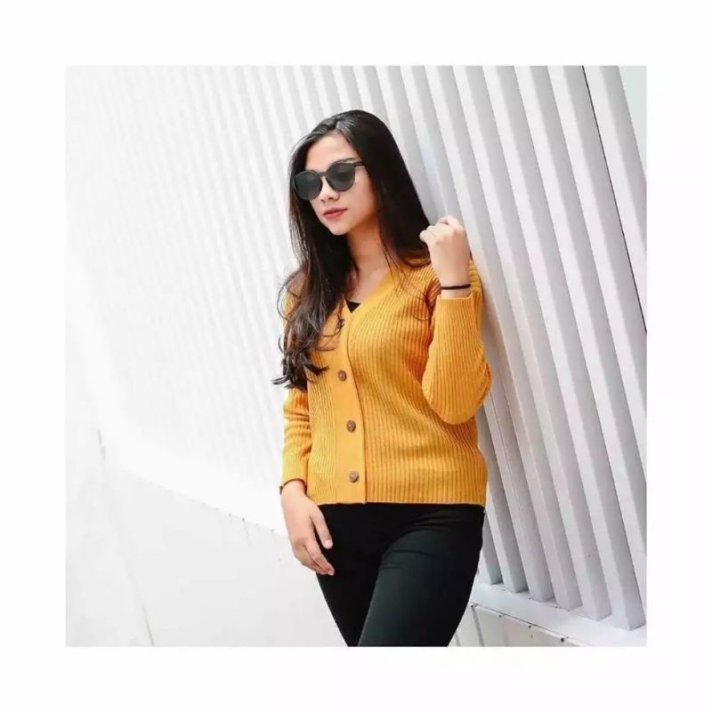 Sweater kancing batok korean style oversize lengan panjang bahan rajut tebal premium cardigan korea wanita jumbo crop kekinian