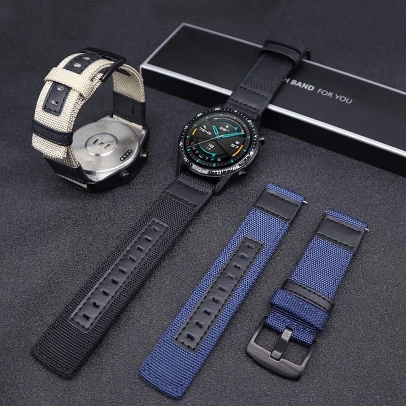 Tali Strap Jam Tangan Kanvas Nylon Kulit 22 / 22mm Huawei Watch GT 2 3 4 5 Pro