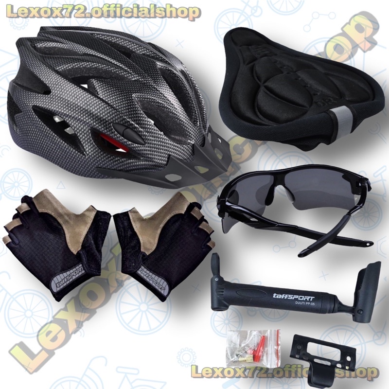 Helm sepeda MTB seli roadbike / paket 5 item  red/carbon