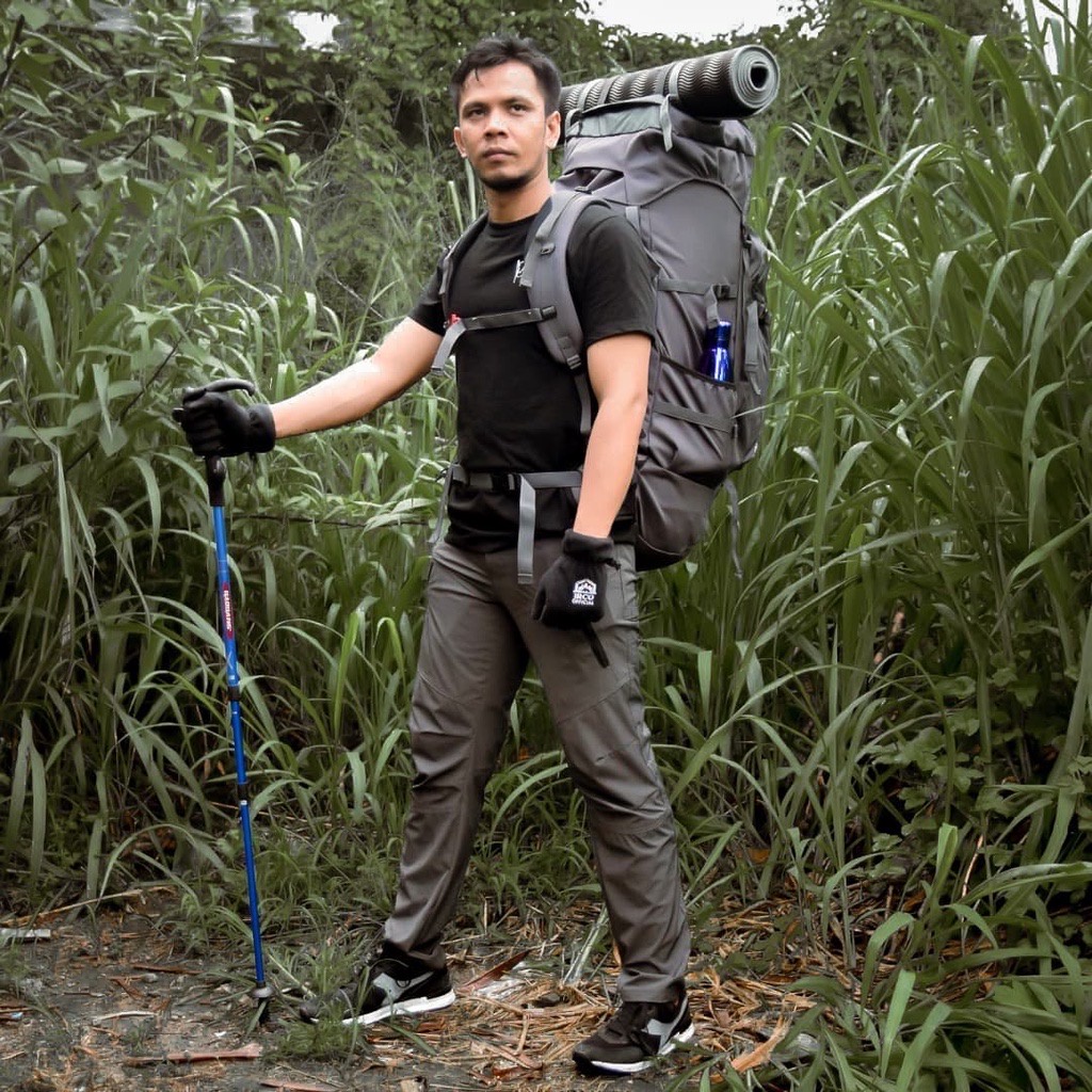 Tas Ransel Carrier Gunung Outdoor Hiking 60 Liter Pria dan Wanita Free Rain Cover - Irco Ksatria Abu-abu