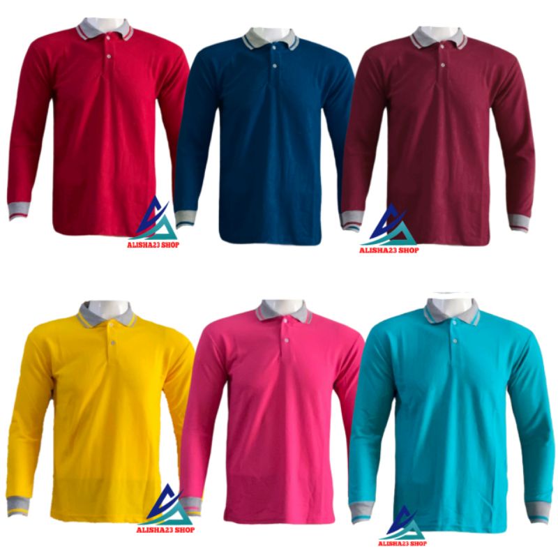 KAOS KERAH LENGAN PANJANG PRIA/WANITA BAJU BERKERAH TANGAN PANJANG POLOS DEWASA UNISEX KAOS LAKOS LE