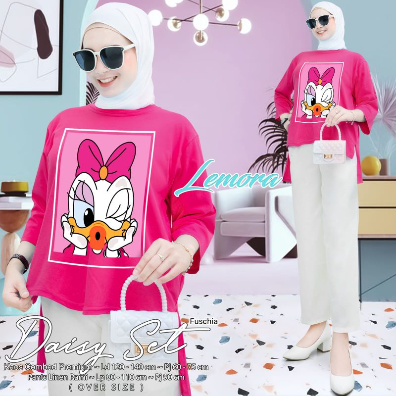 GHUI ~ DAISY SETCEL | SETELAN BAJU KAOS COMBED PREMIUM WANITA OVER SIZE SET CELANA LINEN RAMI PANTS 