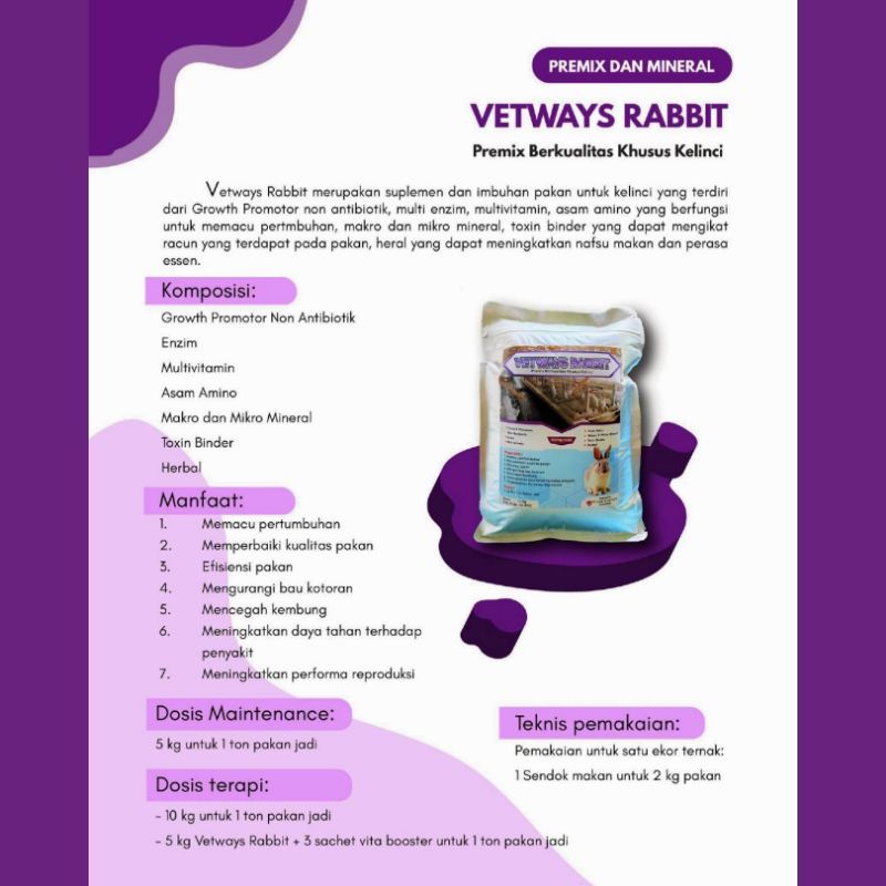 VETWAYS RABBIT 1 kg - VITAMIN PENGGEMUK KELINCI DAN BULU | Apoternak