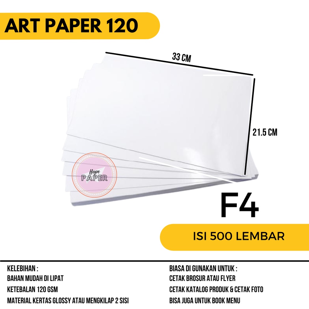 

Kertas Art Paper F4 120 gsm Isi 500 Lembar / Art Paper F4 120 gr / Kertas Art Paper 120gsm F4 / Kertas Brosur F4 / Kertas Flyer F4