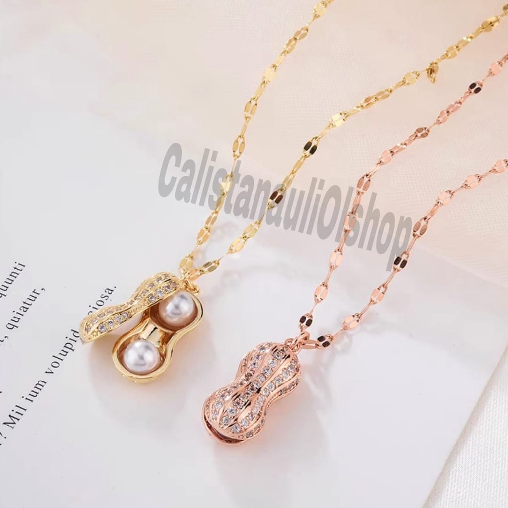 Kalung Kacang Mutiara Permata TITANIUM Perhiasan Anti karat&amp;Anti luntur