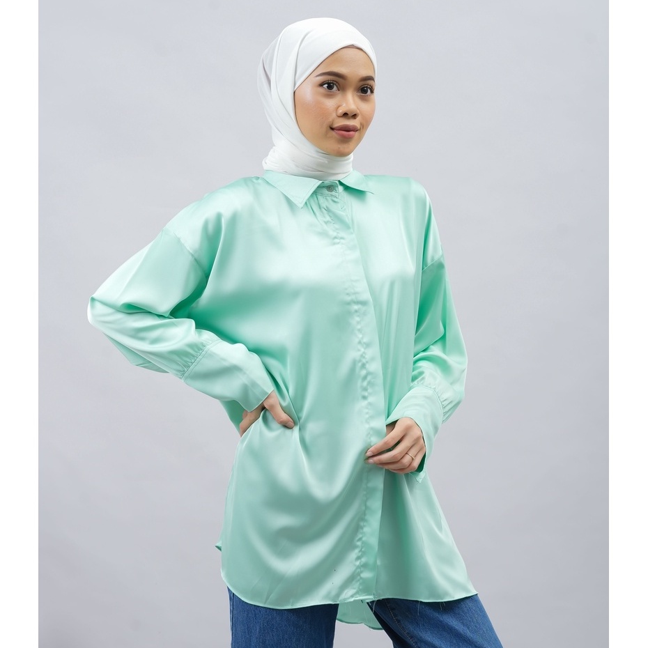 KEMEJA SILK SATIN NIA DAILY OFFICE LONG SHIRT PREMIUM B508 CO