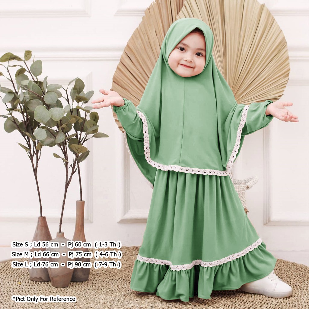 Setelan Gamis Anak Perempuan Umur 2 3 4 5 6 7 Tahun | Gamis Anak Muslim Setelan Hijab Syari S M L