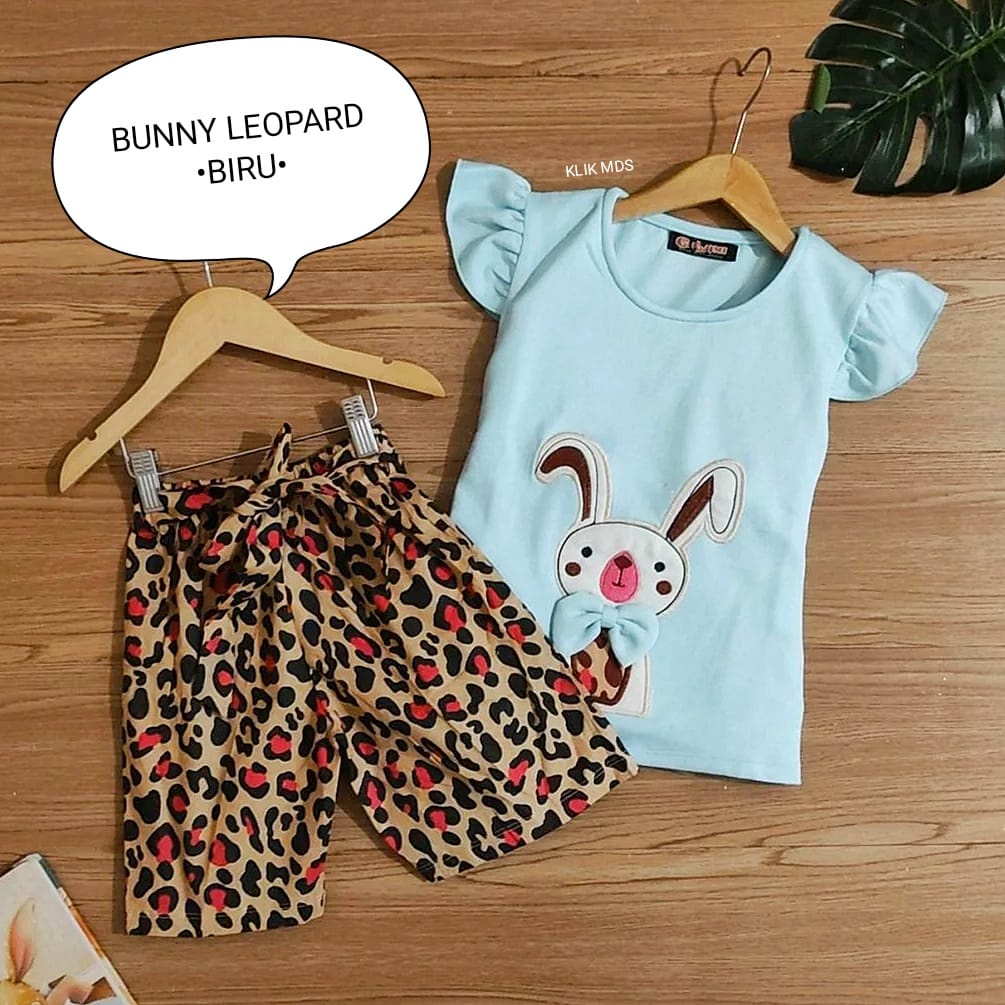 Klik Mds Setelan Baju Anak Bayi Perempuan Bunny Leopard Ukuran S-M-L-XL Usia 1-4 Tahun