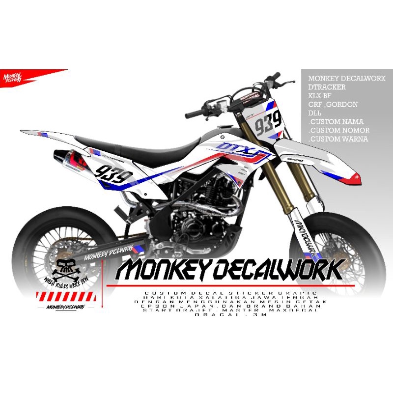 DEKAL STICKER DECAL KLX D-TRACKER PUTIH SIMPLE CUSTOM