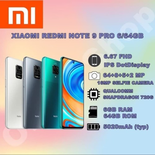 XIAOMI REDMI NOTE 9 PRO 6/64 6GB 64GB GARANSI RESMI