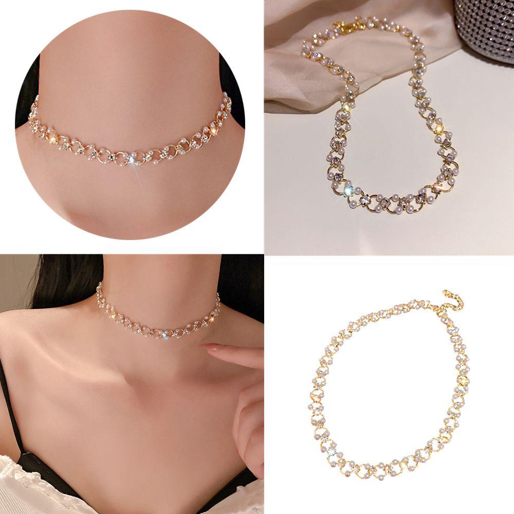 Lily Pearl Necklace Fashion Berlian Imitasi Hias Batu Mutiara Sederhana