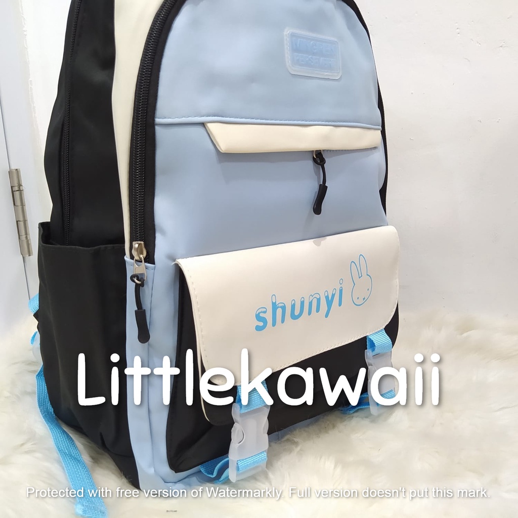 LK/Tas Ransel Laptop Backpack Parasut Sekolah Fashion Korean Style Anak Remaja Rabbit Gesper Shunyi Import