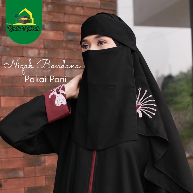 Niqab Bandana Poni Cadar Poni Ori Madinah Arab Saudi Black Hitam Sifon Arab lembut