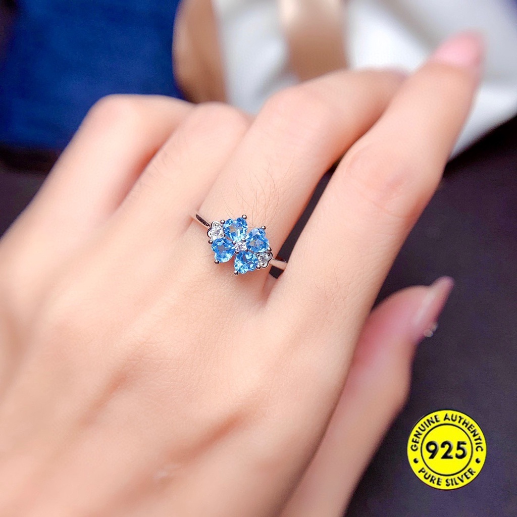 Cincin Model Terbuka Dengan Batu Topaz Biru Untuk Wanita