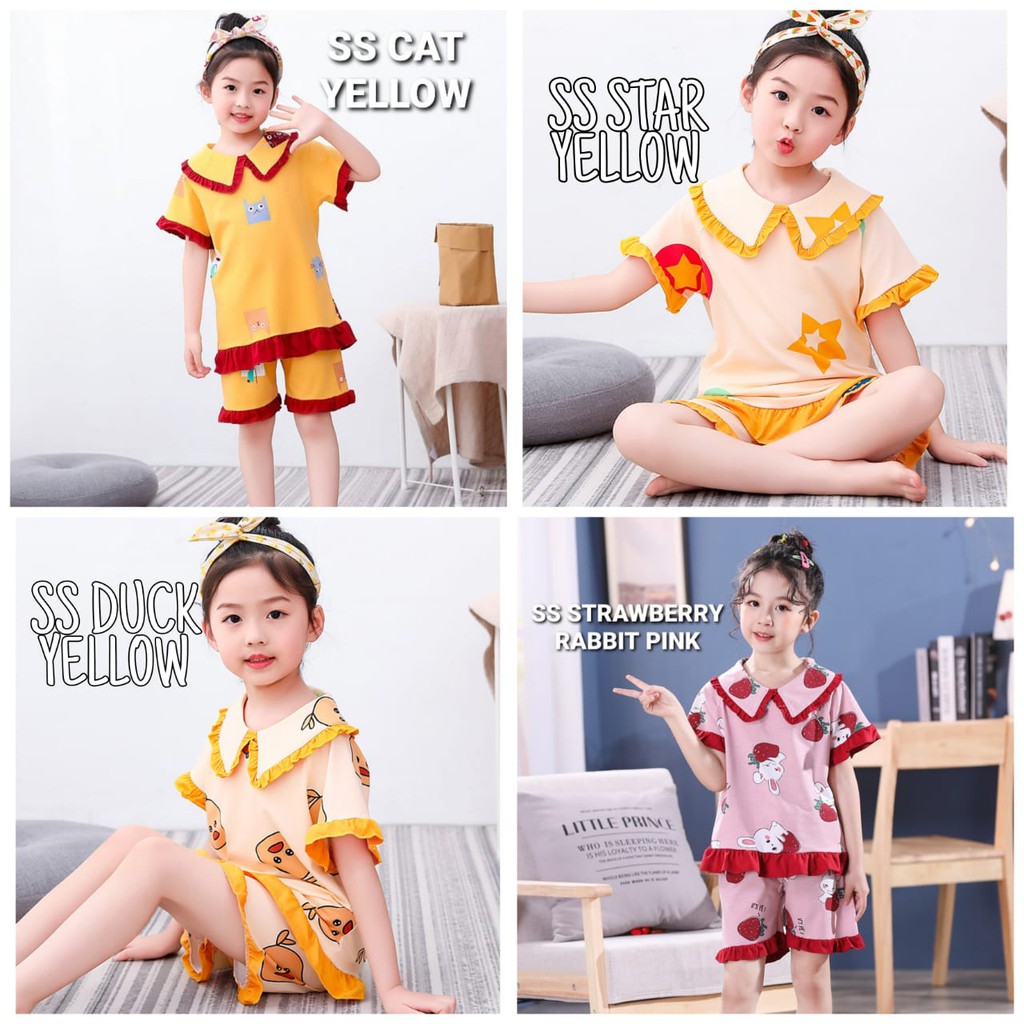 BAJU TIDUR SS LENGAN PENDEK / PIYAMA ANAK PEREMPUAM KOREA IMPOR / SETELAN DAILY SANTAI ANAK NYAMAN