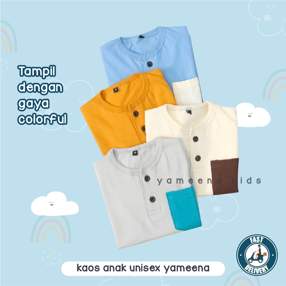 Yameena Kids Pakaian Atasan Baju Kaos Pocket Anak Laki Laki Dan Perempuan Untuk 6 Bulan- 4 Tahun Kode NB-11C By Yameenakids