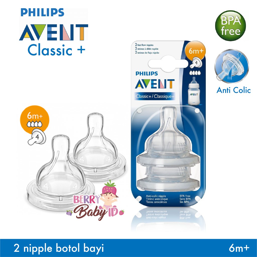 Philips AVENT Teat Nipple Classic+ 0m 1m 3m 6m Newborn Slow Med Fast Variable Berry Mart